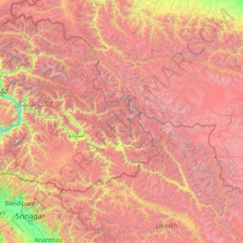 Mapa topográfico Karakoram, altitud, relieve
