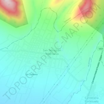 Mapa topográfico San Sebastián Villanueva, altitud, relieve
