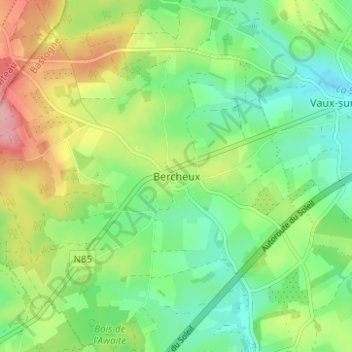 Mapa topográfico Bercheux, altitud, relieve