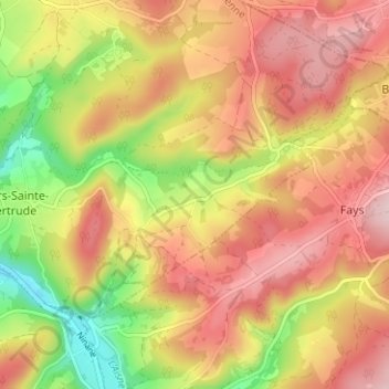 Mapa topográfico Grand Bru, altitud, relieve