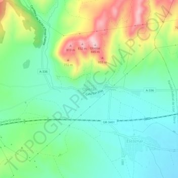 Mapa topográfico Obéilar, altitud, relieve