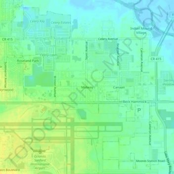 Mapa topográfico Midway, altitud, relieve
