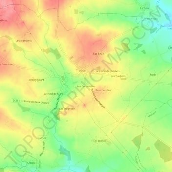 Mapa topográfico Les Fontenelles, altitud, relieve