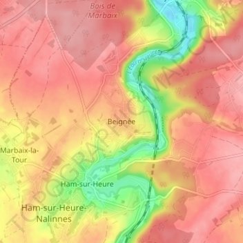 Mapa topográfico Beignée, altitud, relieve