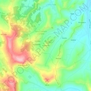 Mapa topográfico Zucchetto, altitud, relieve