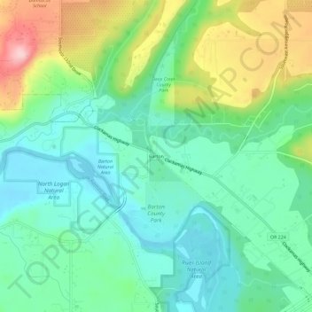 Mapa topográfico Barton, altitud, relieve
