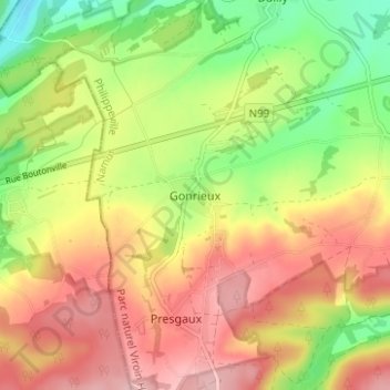Mapa topográfico Gonrieux, altitud, relieve