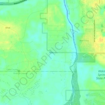 Mapa topográfico Wekiva, altitud, relieve