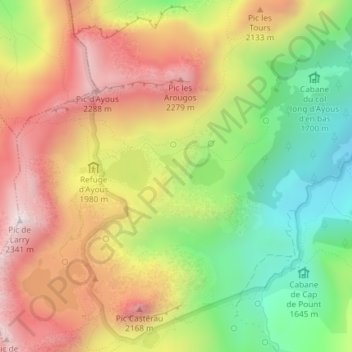 Mapa topográfico Lacs d'Ayous, altitud, relieve