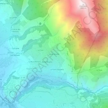 Mapa topográfico Haute Boyère, altitud, relieve