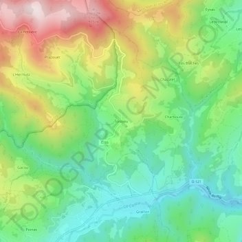 Mapa topográfico Toissieu, altitud, relieve