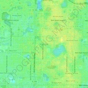 Mapa topográfico Arbor Oaks, altitud, relieve