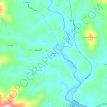 Mapa topográfico Adial, altitud, relieve