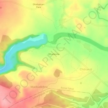 Mapa topográfico Dhurkonta, altitud, relieve