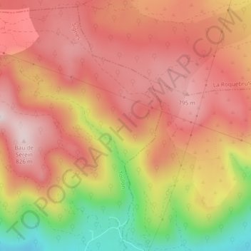 Mapa topográfico Les Bassets, altitud, relieve