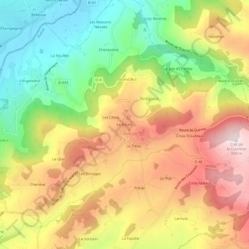 Mapa topográfico Le Bourg, altitud, relieve