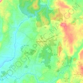 Mapa topográfico Santa Comba, altitud, relieve