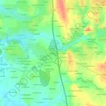 Mapa topográfico La Bassetais, altitud, relieve