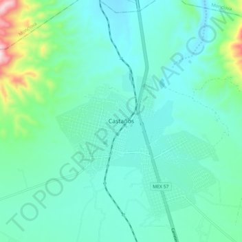 Mapa topográfico Castaños, altitud, relieve