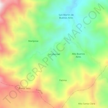 Mapa topográfico La Libertad, altitud, relieve