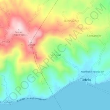 Mapa topográfico General, altitud, relieve