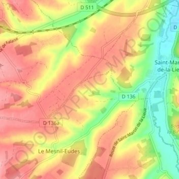 Mapa topográfico La Fieffe, altitud, relieve