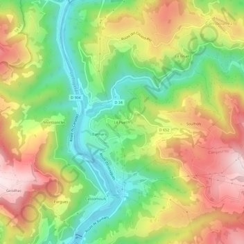 Mapa topográfico Le Puech, altitud, relieve