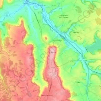 Mapa topográfico Langres, altitud, relieve