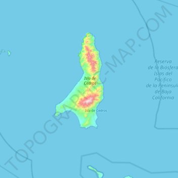 Mapa topográfico Isla de Cedros, altitud, relieve