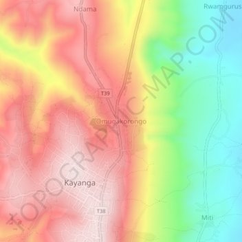 Mapa topográfico Omugakorongo, altitud, relieve