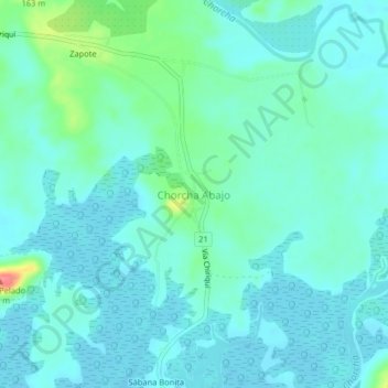 Mapa topográfico Chorcha Abajo, altitud, relieve