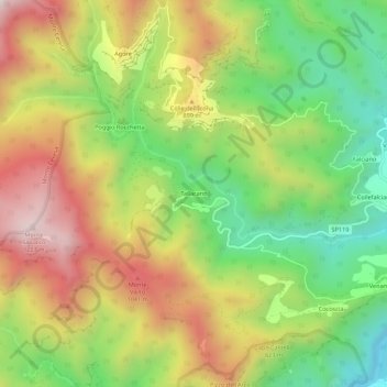 Mapa topográfico Tallacano, altitud, relieve
