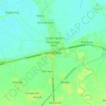 Mapa topográfico Pamanukan, altitud, relieve
