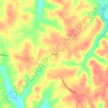 Mapa topográfico Atwood, altitud, relieve
