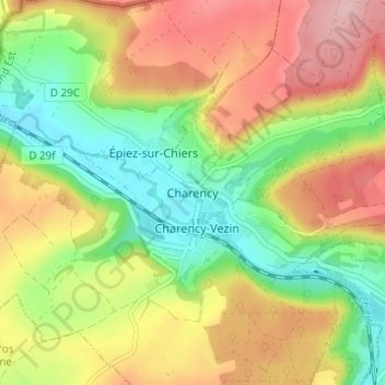 Mapa topográfico Charency, altitud, relieve