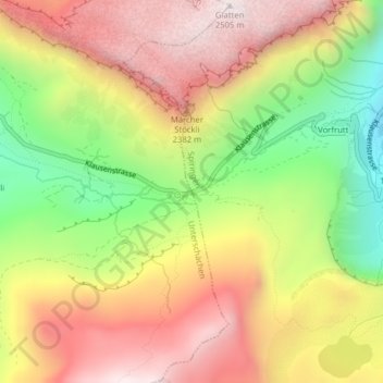 Mapa topográfico Klausenpass, altitud, relieve