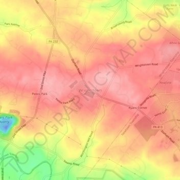 Mapa topográfico Wrightstown, altitud, relieve