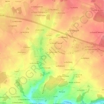 Mapa topográfico La Terrionnière, altitud, relieve