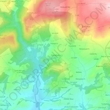 Mapa topográfico Pennahoat, altitud, relieve