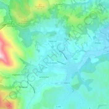 Mapa topográfico Sare, altitud, relieve