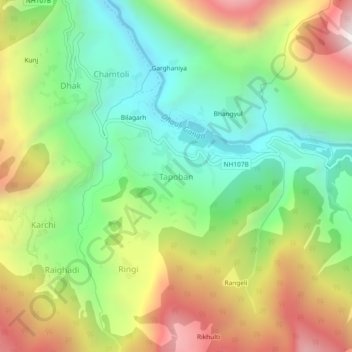Mapa topográfico Tapoban, altitud, relieve