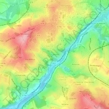 Mapa topográfico Les Roches, altitud, relieve