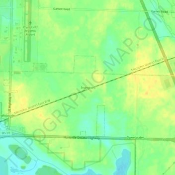 Mapa topográfico Irvington, altitud, relieve