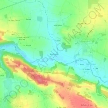 Mapa topográfico Les Drieux, altitud, relieve