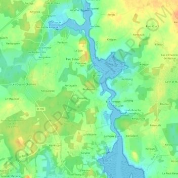 Mapa topográfico Kerhouant, altitud, relieve