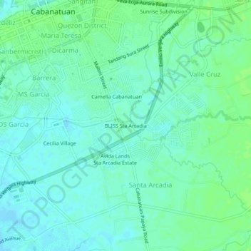 Mapa topográfico BLISS Sta Arcadia, altitud, relieve