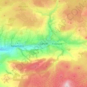 Mapa topográfico Darvel, altitud, relieve