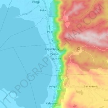 Mapa topográfico Paete, altitud, relieve