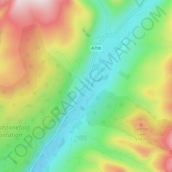 Mapa topográfico Roundstonefoot, altitud, relieve