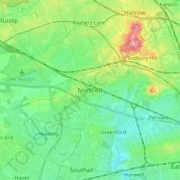 Mapa topográfico Northolt, altitud, relieve